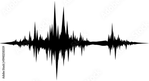 Strong Impactful Wide Black Audio Waveform on Isolated White Background