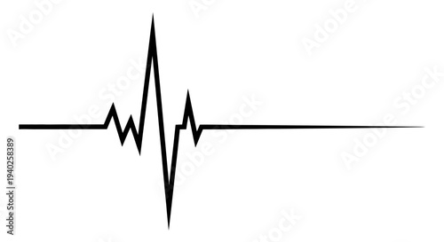 Minimal Black Heartbeat Pulse Line on Isolated White Background