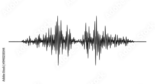 Black and White Irregular Sound Waveform Representation on Isolated White Background