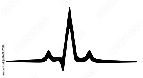 Stylized Black Heart Rate or Pulse Wave (ECG/EKG) on Isolated White Background