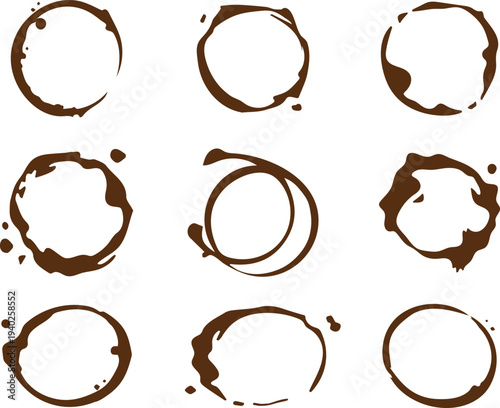 Vector coffee stains. Brown coffee stain icons