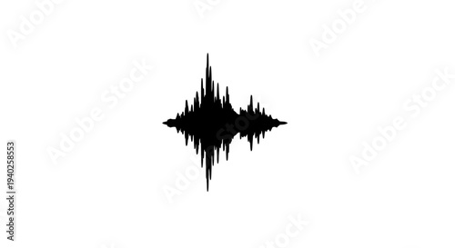 Compact Black Audio Waveform Displaying Short Sound Snippet on Isolated White Background.
