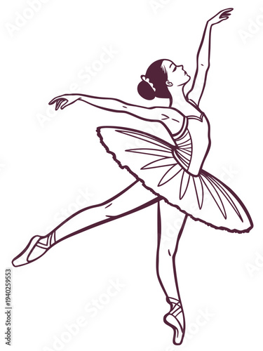 Ballerina Dancing in Tutu Dress, Classic Ballet Pose Vector Illustration