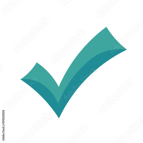 Large Teal Checkmark Icon with Bold Gradient Design Featuring Light and Dark Shades Conveying Approval, Validation and Correctness on Clean White Background