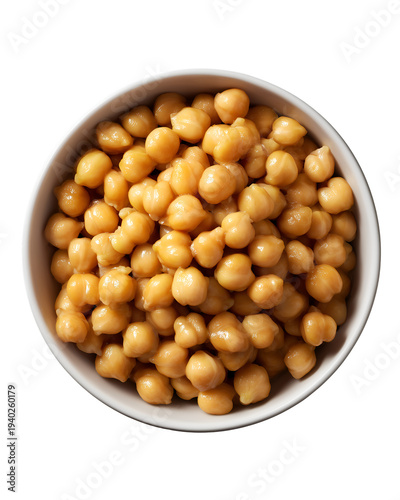 Top View of Cooked Chickpeas in a White Bowl Isolated on Black Background