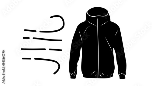 windbreaker jacket symbol, black isolated silhouette