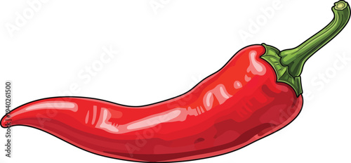 Bright red chili pepper shows its vibrant skin against a white backdrop.