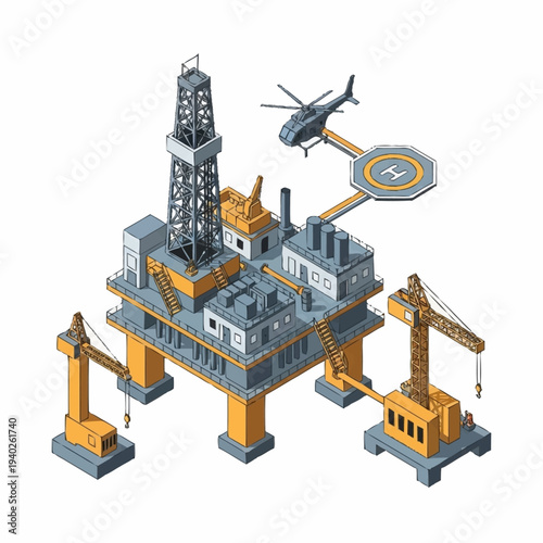 Wallpaper Mural Isometric Offshore Oil Rig with Helicopter and Cranes. Torontodigital.ca