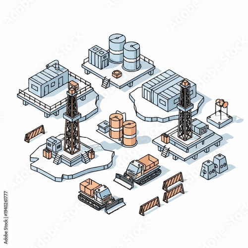 Wallpaper Mural Isometric Oil and Gas Industry Elements Set. Torontodigital.ca