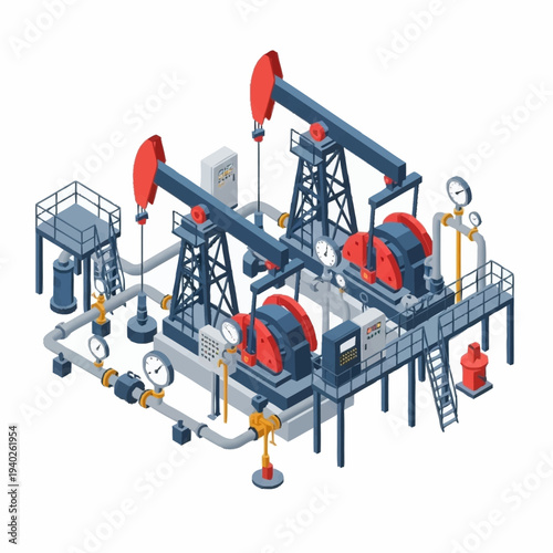 Wallpaper Mural Isometric Oil Pump Jacks and Industrial Equipment for Petroleum Extraction. Torontodigital.ca