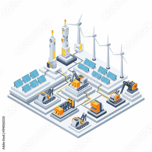 Wallpaper Mural Isometric Smart Factory with Renewable Energy Integration. Torontodigital.ca