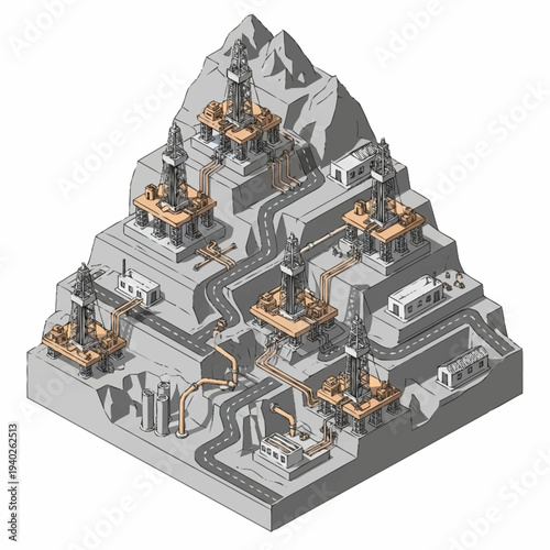 Wallpaper Mural Isometric view of a mountain with various industrial facilities. Torontodigital.ca