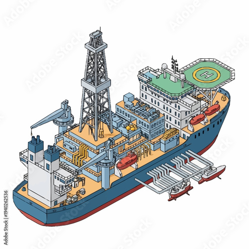 Wallpaper Mural Offshore Oil Drilling Ship with Helipad and Support Vessels. Torontodigital.ca
