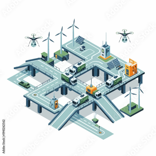 Wallpaper Mural Smart City Transportation Network with Autonomous Vehicles and Renewable Energy. Torontodigital.ca