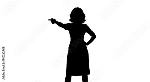 A confident woman silhouette pointing forward with her right hand on her hip.