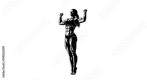 A female bodybuilder posing with muscular physique and confident expression.