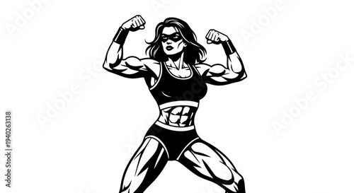 A strong woman flexing her muscles in a powerful pose.
