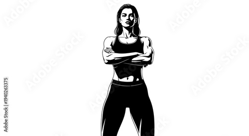 A confident woman in athletic attire standing with her arms crossed