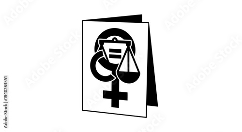 Symbol of justice and equality for women represented by a card with a scale and female symbol.