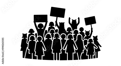 A crowd of people protesting with signs and raised fists in solidarity.