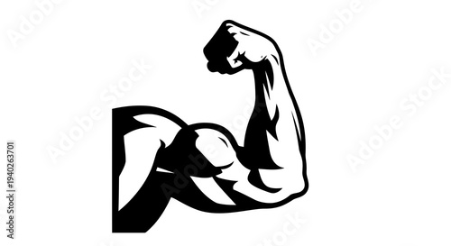 A flexed arm showing a muscular bicep in a simple black and white graphic.