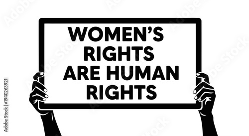 Hands holding a sign that reads women_s rights are human rights.