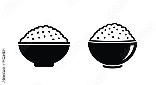 Two black bowls filled with rice a simple graphic silhouette