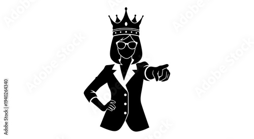 A cartoon character in a suit and crown pointing forward confidently and authoritatively.