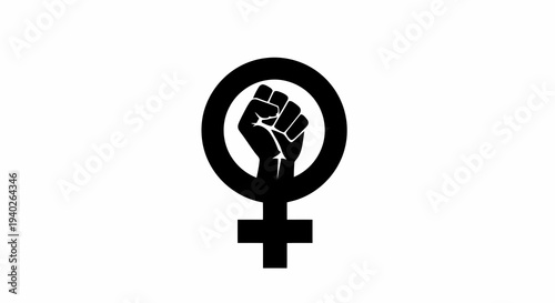 Raised fist symbolizing female empowerment and resistance within a female gender symbol.