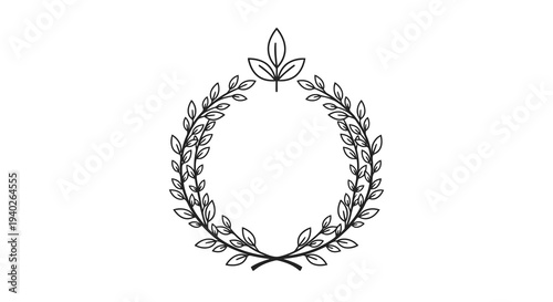 A simple black laurel wreath with a leafy design on a white background.