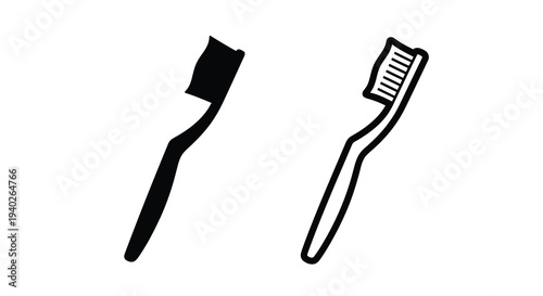 Two toothbrushes depicted in a simple black outline silhouette