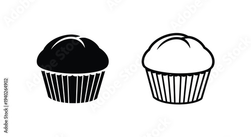 Two muffins in contrasting styles a detailed black silhouette