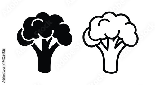 Two broccoli florets one solid and one outlined a contrasting silhouette
