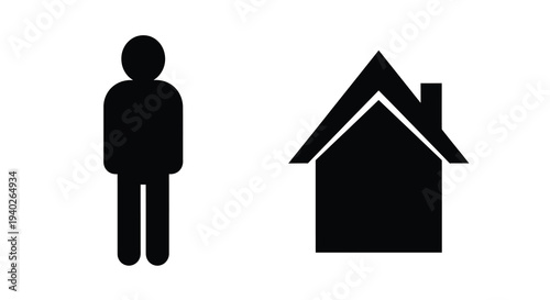 Simple graphic depicting a person and house flat design silhouette