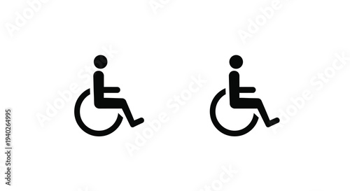 Two wheelchair users depicted in a simple black graphic silhouette