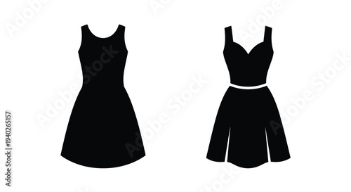 Two black dresses displayed as a minimalist fashion silhouette