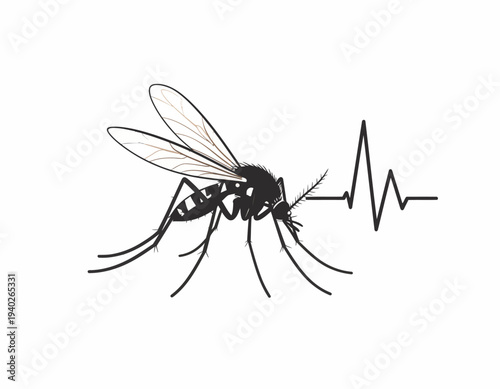 Conceptual image of a mosquito with a heartbeat line, representing the danger of vector-borne diseases, health risks, and the critical need for disease control