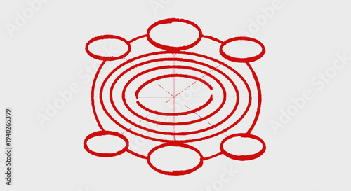 red abstract diagram illustrating strategic planning interconnected systems and goal setting on a light background for business.
