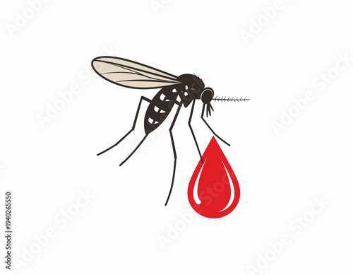 Mosquito with a drop of blood icon representing disease transmission and health risks