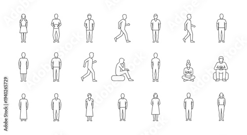 a diverse collection of people outline icons depicting various human actions and poses ideal for uiux design and infographics