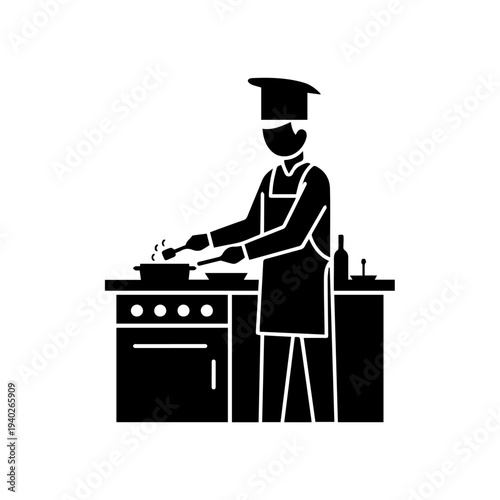 Culinary Maestro in the Kitchen: A skilled culinary artist, in classic chef attire, meticulously crafts a gourmet dish in a professional kitchen setting.