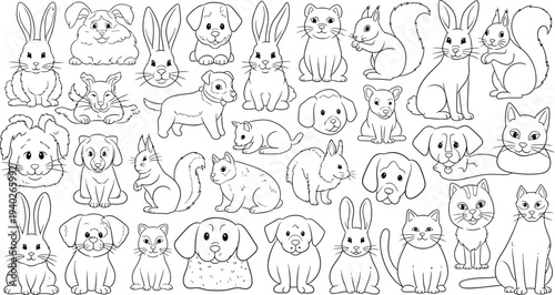 A collection of cute animal faces and doodles in a grid pattern