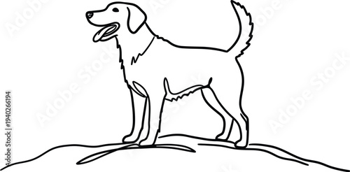 A dog standing on a hill with its mouth open