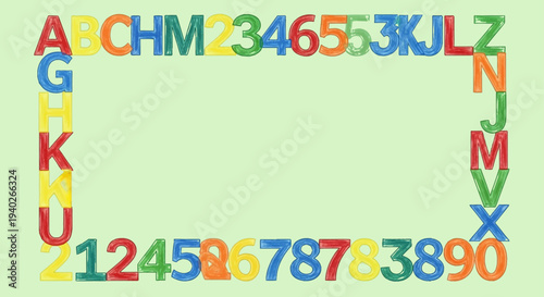 colorful alphabet and number border frame for early childhood education and learning perfect for kids school projects.