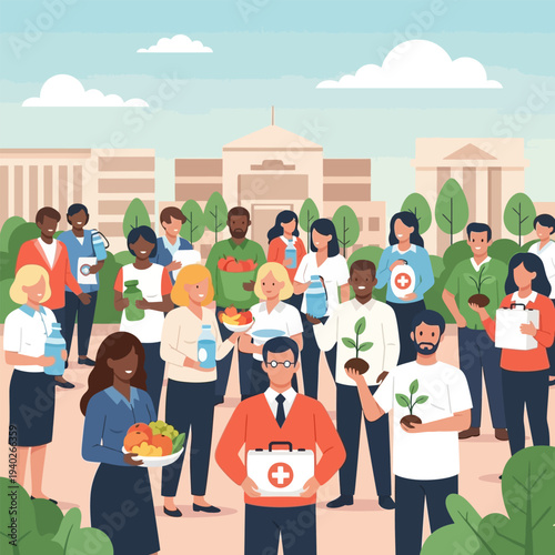 Group of Diverse People Holding Medical Kits and Plants