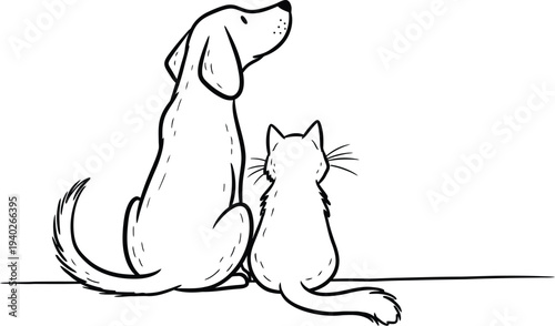 A dog and a cat sitting together in a heartwarming illustration