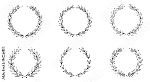 elegant hand-drawn laurel wreaths forming decorative olive branch frames perfect for award certificates wedding invitations and logo design