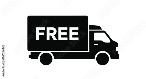 A black silhouette of a delivery truck displaying the word free silhouette