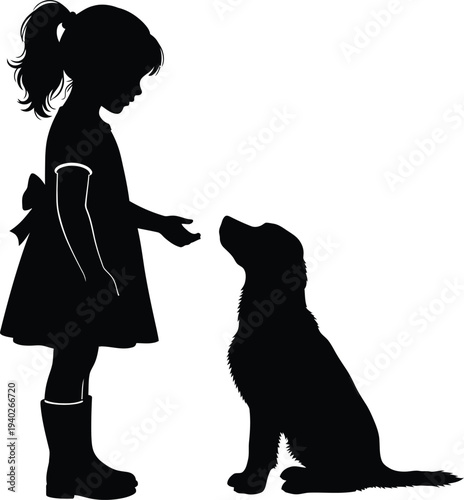 Silhouette of a little girl and her dog