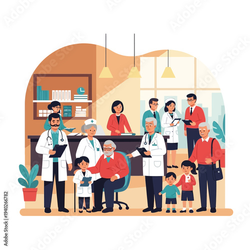 Medical Doctors Interacting with Patients and Children at Clinic